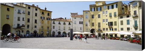 Framed Tourists at a town square, Piazza Dell&#39;Anfiteatro, Lucca, Tuscany, Italy Print