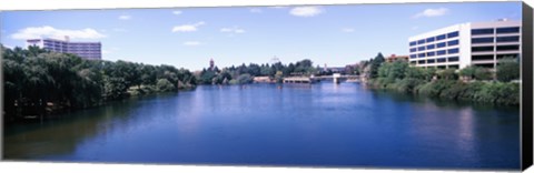 Framed Buildings at the waterfront, Spokane River, Spokane, Washington State, USA Print