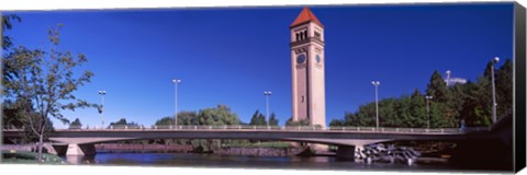 Framed Bridge with Clock Tower in the background, Riverfront Park, Spokane, Washington State, USA Print