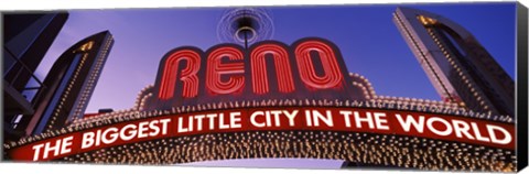 Framed Low angle view of the Reno Arch at dusk, Virginia Street, Reno, Nevada, USA Print