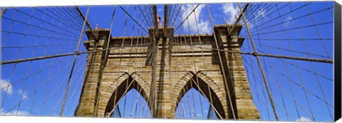 Framed Low angle view of a suspension bridge, Brooklyn Bridge, New York City, New York State, USA Print