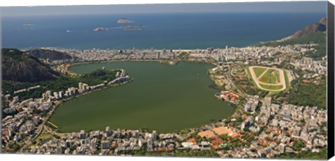 Framed Elevated view of Lagoa Rodrigo de Freitas and Ipanema from Corcovado, Rio De Janeiro, Brazil Print