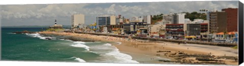 Framed Tourists on the Porto Da Barra Beach with Farol Da Barra Lighthouse in background, Salvador, Bahia, Brazil Print