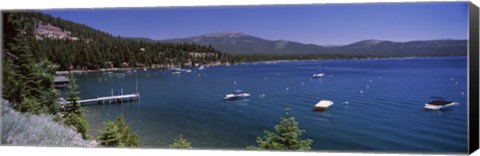 Framed Boats in a lake with mountains in the background, Lake Tahoe, California, USA Print