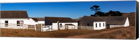 Framed Dairy buildings at Historic Pierce Point Ranch, Point Reyes National Seashore, Marin County, California, USA Print