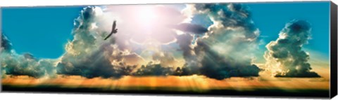 Framed Eagle flying in the sky with clouds at sunset Print