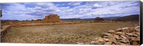 Framed Landscape view of Pecos Pueblo mission church ruins, Pecos National Historical Park, New Mexico, USA Print