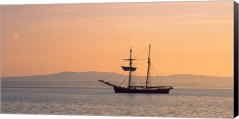 Framed Tall ship in the Baie De Douarnenez at sunrise, Finistere, Brittany, France Print