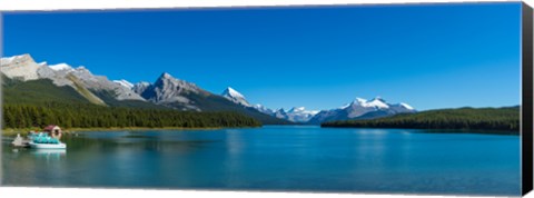 Framed Lake with mountains in the background, Maligne Lake, Jasper National Park, Alberta, Canada Print