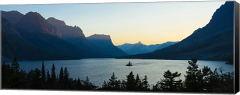 Framed Sunset over St. Mary Lake with Wild Goose Island, US Glacier National Park, Montana, USA Print