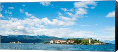 Framed Buildings on an island in a lake, Isola dei Pescatori, Isola Bella, Stresa, Lake Maggiore, Piedmont, Italy Print