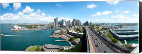 Framed Opera house with city skyline, Sydney Opera House, Sydney, New South Wales, Australia 2012 Print