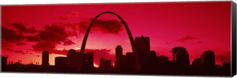 Framed Gateway Arch with city skyline at sunset, St. Louis, Missouri Print