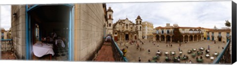 Framed Balcony overlooking the Plaza de la Catedral, Old Havana, Havana, Cuba Print