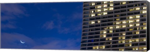 Framed Low angle view of the Marina Bay Sands Shopping Centre with crescent moon, Marina Bay, Singapore Print