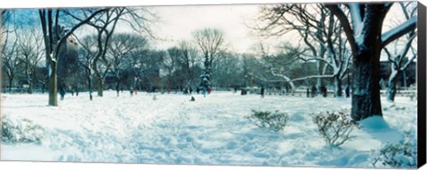 Framed Snow covered park, Lower East Side, Manhattan, New York City, New York State, USA Print