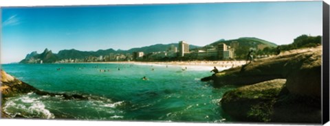 Framed Tourists on the beach, Ipanema Beach, Rio de Janeiro, Brazil Print