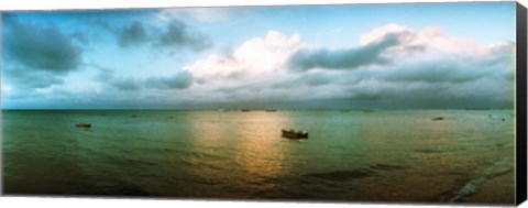 Framed Small wooden boat in the ocean, Morro De Sao Paulo, Tinhare, Cairu, Bahia, Brazil Print