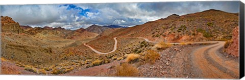 Framed Road passing through landscape, Titus Canyon Road, Death Valley, Death Valley National Park, California, USA Print