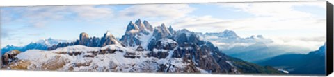 Framed Snow covered mountains, Dolomites, Dolomiti Di Sesto Nature Park, Hochpustertal, Alta Pusteria, South Tyrol, Italy Print