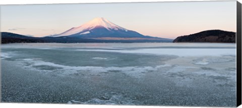 Framed Yamanaka Lake covered with ice and Mt Fuji in the background, Yamanakako, Yamanashi Prefecture, Japan Print