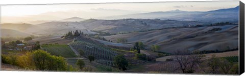 Framed Valley at sunrise, Val d&#39;Orcia, Tuscany, Italy Print