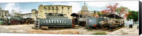 Framed Old trains being restored, Havana, Cuba Print