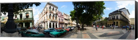 Framed Old cars parked outside buildings, Havana, Cuba Print