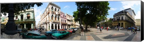 Framed Old cars parked outside buildings, Havana, Cuba Print