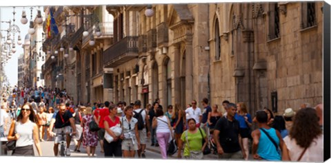 Framed Tourists walking in a street, Calle Ferran, Barcelona, Catalonia, Spain Print