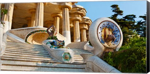 Framed Low angle view of Hall of Columns, Park Guell, Barcelona, Catalonia, Spain Print