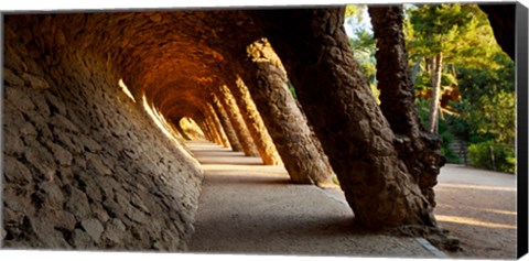 Framed Corridor in a park, Park Guell, Barcelona, Catalonia, Spain Print