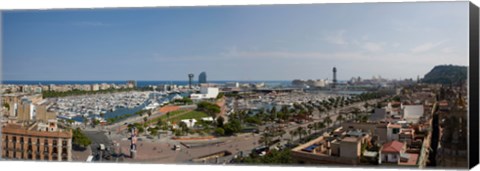 Framed High angle view of a harbor, Port Vell, Barcelona, Catalonia, Spain Print