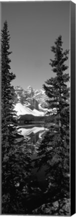 Framed Lake in front of mountains in black and white, Banff, Alberta, Canada Print