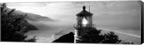 Framed Heceta Head Lighthouse in Black and White, Oregon Print