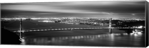 Framed Golden Gate Bridge and San Francisco Skyline Lit Up (black &amp; white) Print