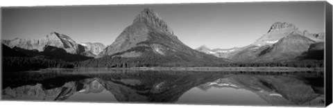 Framed Reflection of mountains in a lake, Swiftcurrent Lake, Many Glacier, US Glacier National Park, Montana, USA (Black &amp; White) Print