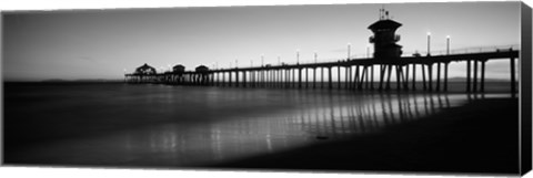 Framed Pier in the sea, Huntington Beach Pier, Huntington Beach, Orange County, California (black and white) Print