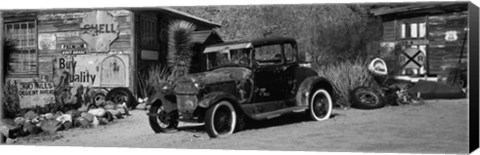 Framed Abandoned Car on Route 66, Arizona (black and white) Print
