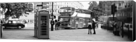 Framed Phone Box, Trafalgar Square, England (black and white) Print