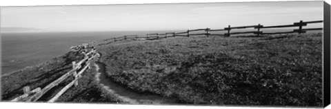 Framed Rail fence at the coast, Point Reyes, California, USA Print