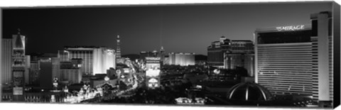 Framed Buildings Lit Up At Night, Las Vegas, Nevada, USA (black &amp; white) Print