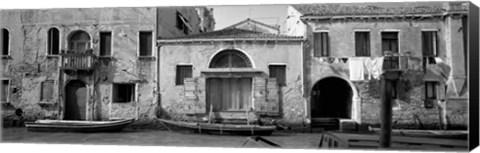 Framed Boats in a canal, Grand Canal, Rio Della Pieta, Venice, Italy (black and white) Print