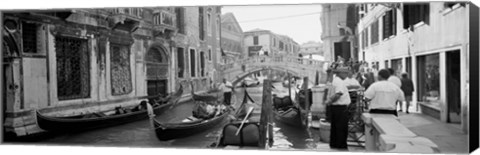 Framed Buildings along a canal, Grand Canal, Rio Di Palazzo, Venice, Italy (black and white) Print