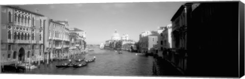 Framed Gondolas and buildings along a canal in black and white, Grand Canal, Venice, Italy Print