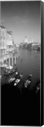 Framed Gondolas in the Grand Canal, Venice, Italy (vertical, black &amp; white) Print