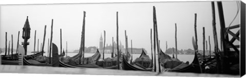 Framed Gondolas moored at a harbor, San Marco Giardinetti, Venice, Italy (black and white) Print