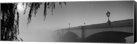 Framed Putney Bridge during fog, Thames River, London, England (black and white) Print
