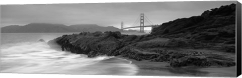 Framed Waves Breaking On Rocks, Golden Gate Bridge, Baker Beach, San Francisco, California, USA Print