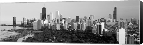 Framed Skyline with Hancock Building and Sears Tower, Chicago, Illinois (black &amp; white) Print
